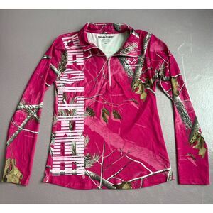 Realtree Women's Pink Camo 1/4 Zip Base‎ Layer Shirt XL Long Sleeve